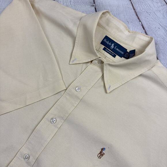 Polo Ralph Lauren Blake Cotton Button Up Shirt Mens Size XXL Yellow Short Sleeve - Picture 1 of 12